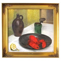 1926 Still Life Oil On Canvas of a Lobster by Carl Vilhelm Meyer, Danish 