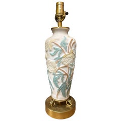 1926 Vintage Phoenix Consolidated Satin Glass Vase Lamp, Peonies w/ Leaves