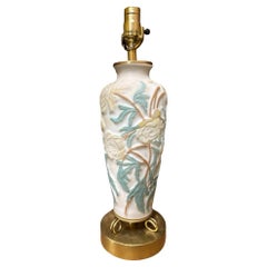 1926 Vintage Phoenix Consolidated Satin Glass Vase Lamp, Peonies Leaves Floral