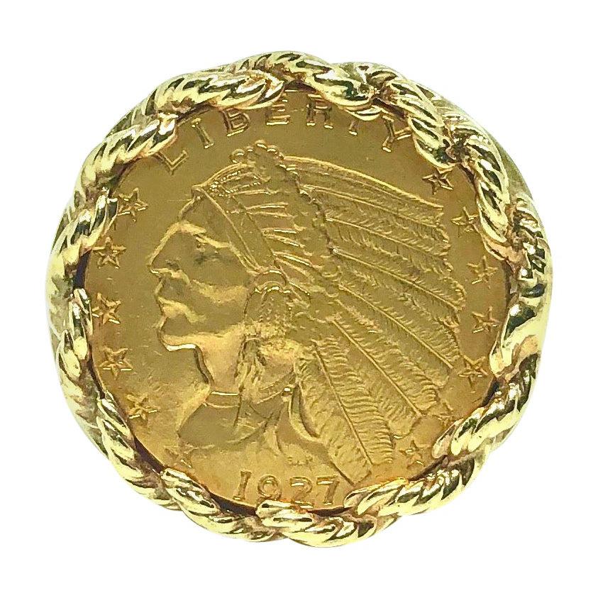 1927 2 1/2 Dollar Indian Head Quarter Eagle Gold Coin Ring For Sale
