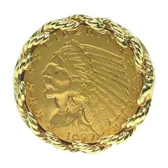 1927 2 1/2 Dollar Indian Head Quarter Eagle Gold Coin Ring