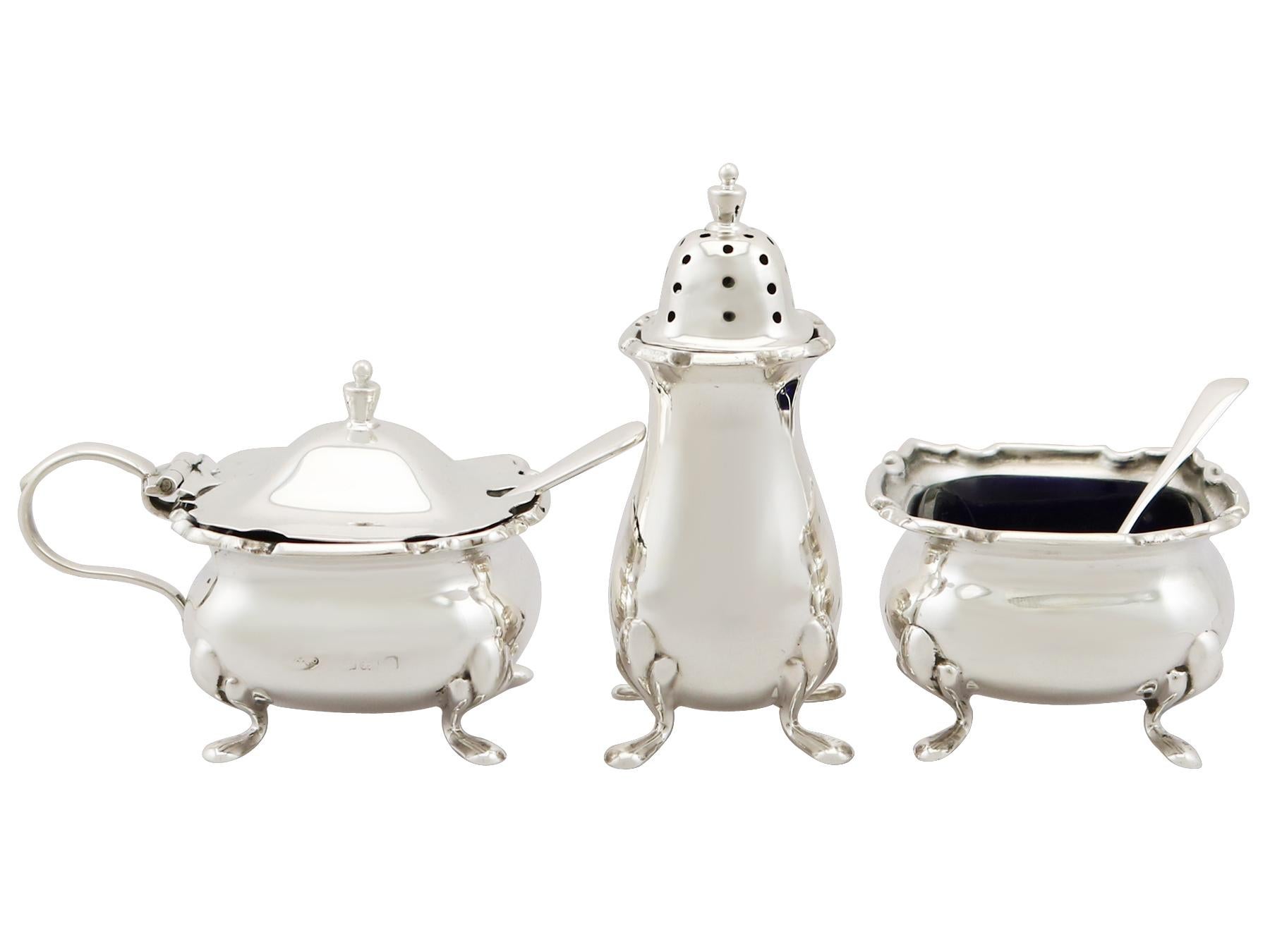 English 1927 Antique Sterling Silver Condiment Set