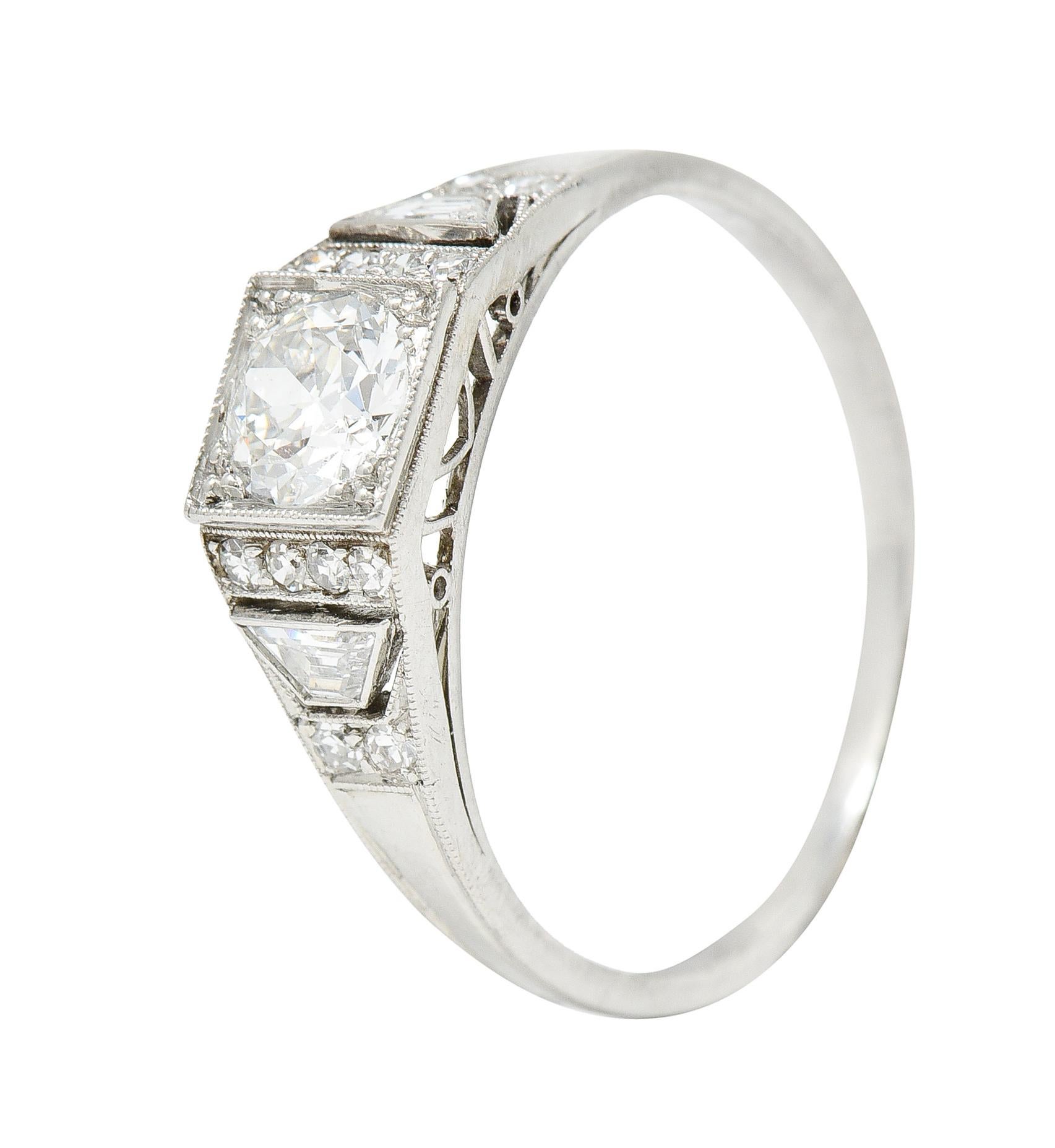 1927 Art Deco 0,83 Karat Diamant Platin Verlobungsring 1