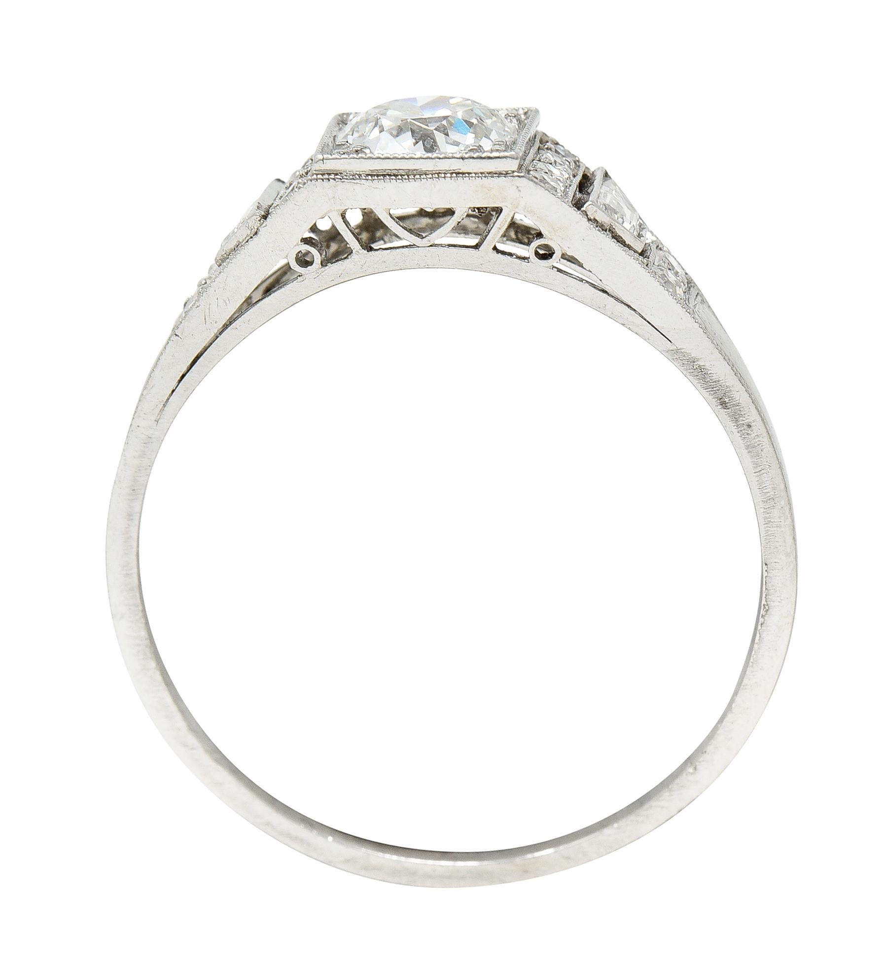 1927 Art Deco 0,83 Karat Diamant Platin Verlobungsring 2