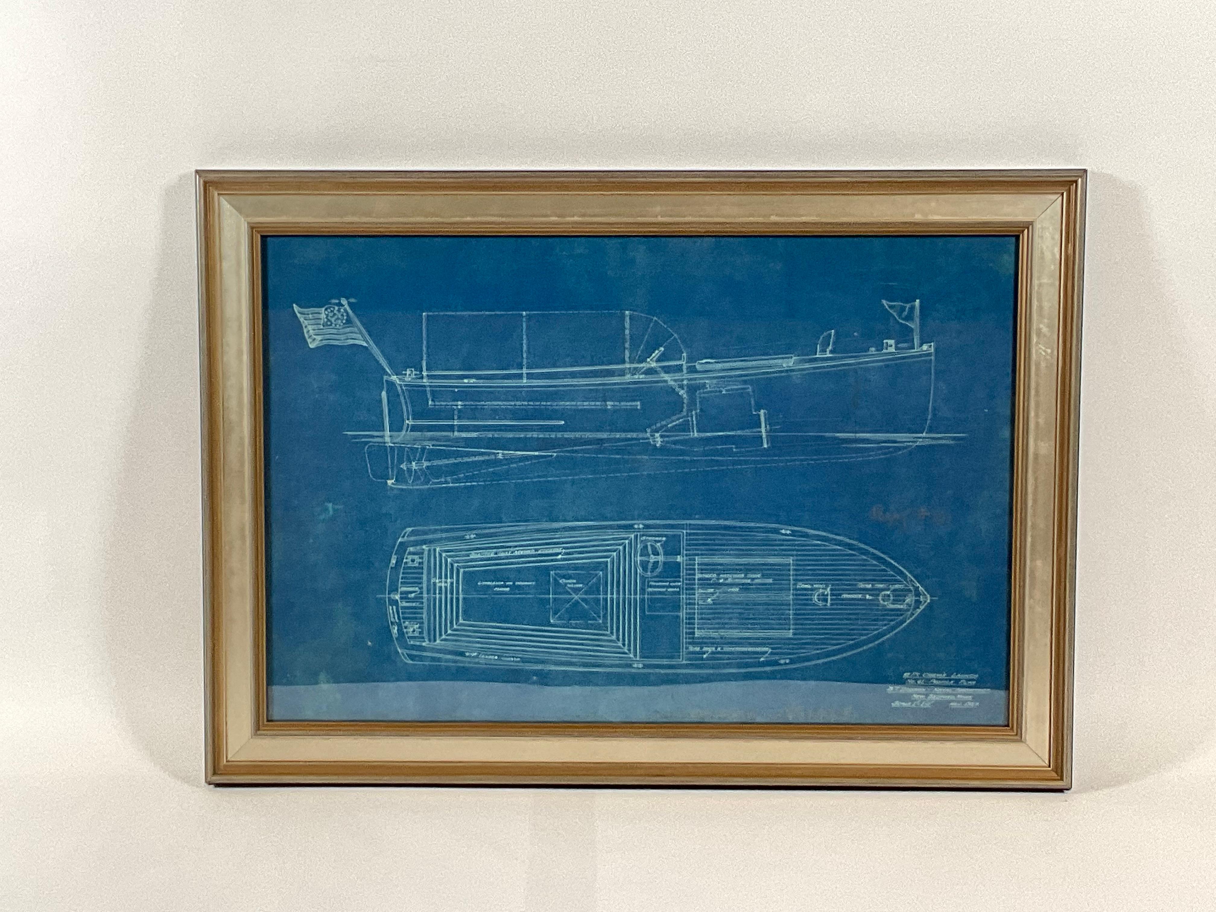1927 Boat Blueprint by Benjamin Dobson In Good Condition For Sale In Norwell, MA