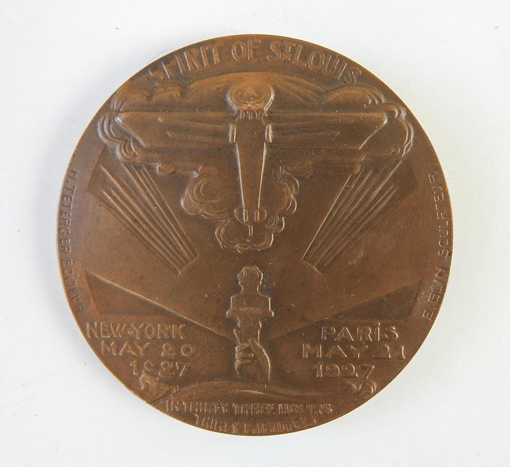Art Deco 1927 Bronze Medallion Charles Lindbergh Spirit of St. Louis For Sale