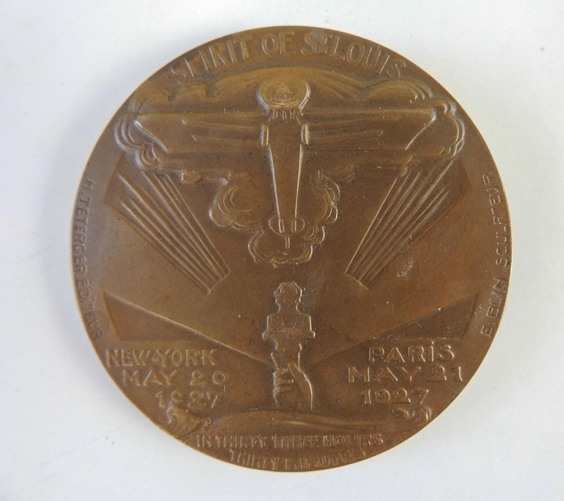 French 1927 Bronze Medallion Charles Lindbergh Spirit of St. Louis For Sale