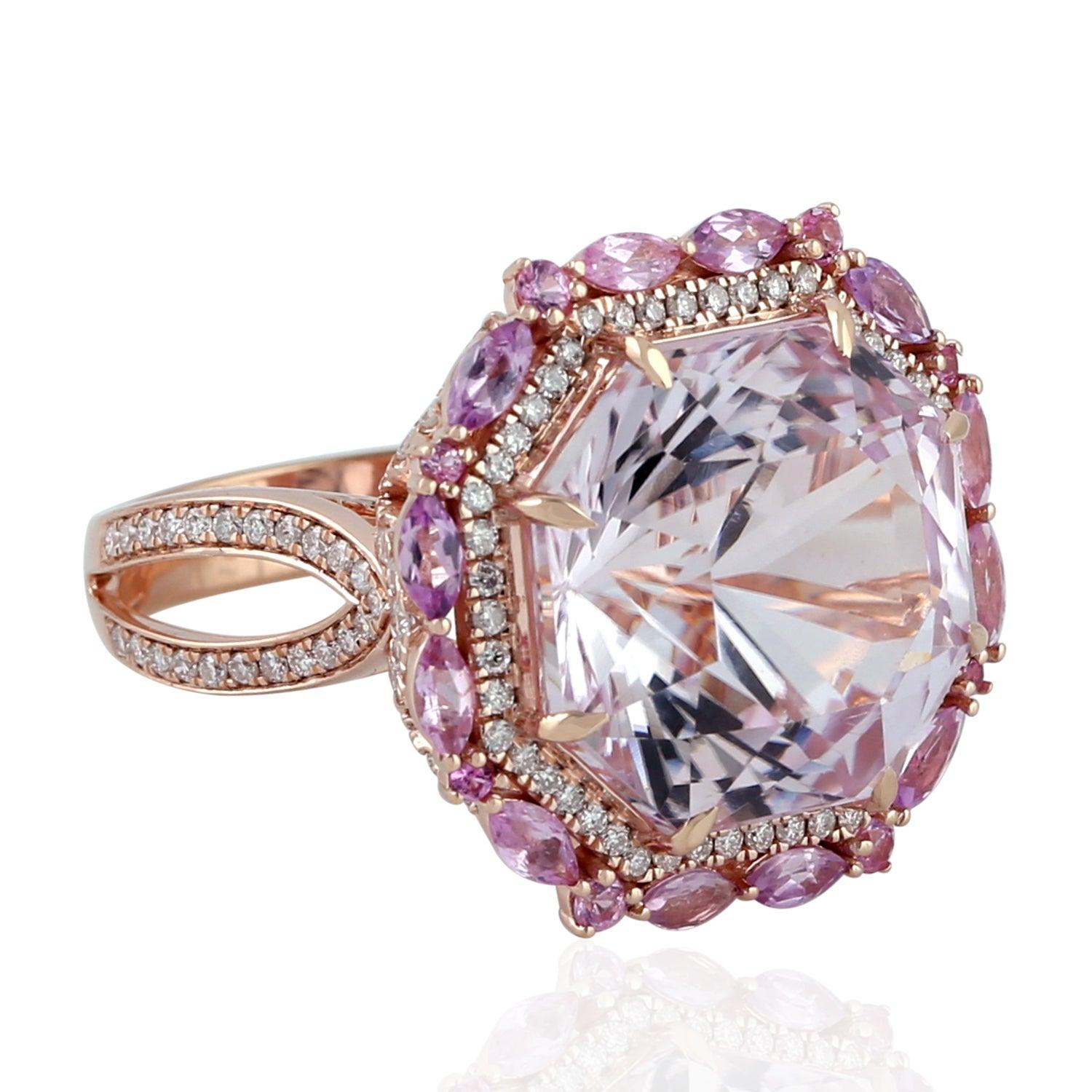 For Sale:  19.27 Carat Kunzite Sapphire Diamond 18 Karat Gold Ring 3