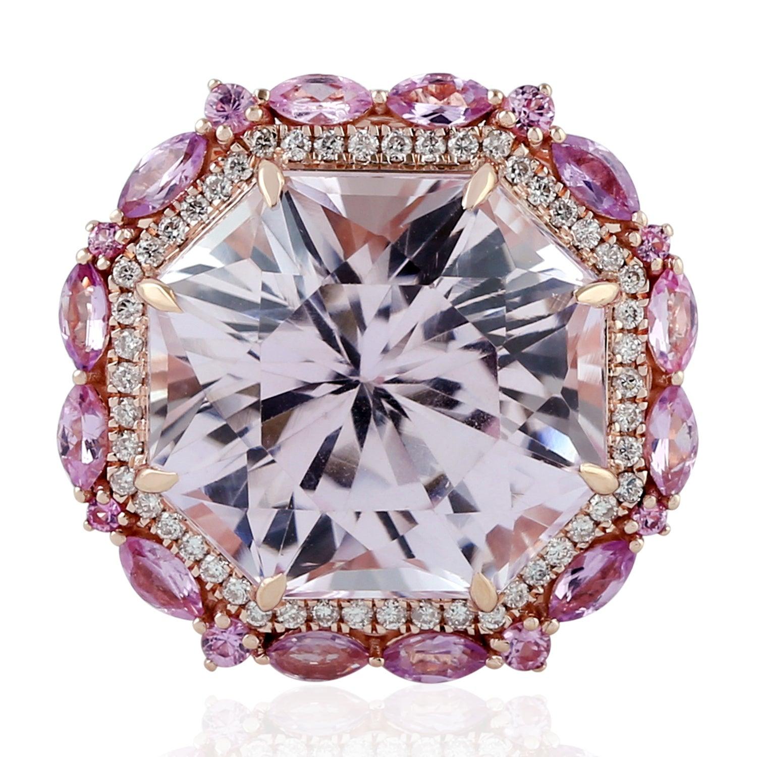 For Sale:  19.27 Carat Kunzite Sapphire Diamond 18 Karat Gold Ring 4