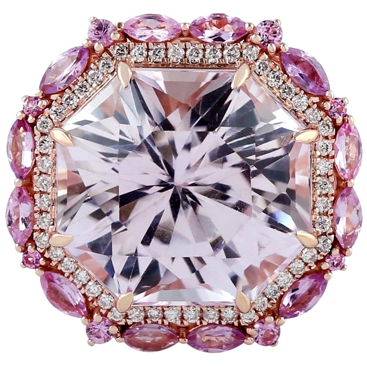 Bague en or 18 carats avec saphir, kunzite et diamant de 19,27 carats