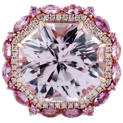 19.27 Carat Kunzite Sapphire Diamond 18 Karat Gold Ring