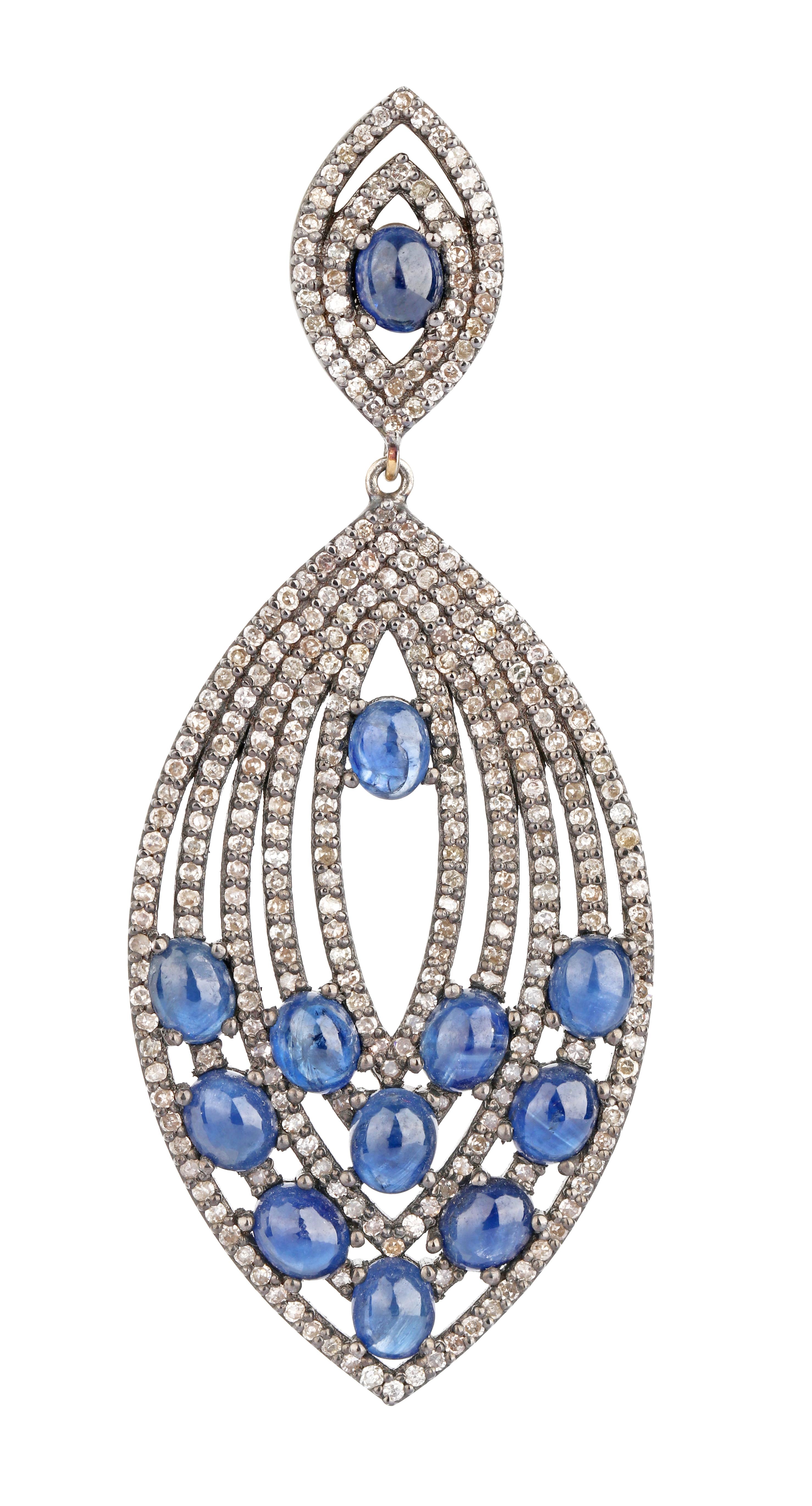 Cabochon 19.27 Carats Sapphire and Diamond Dangle Earrings For Sale