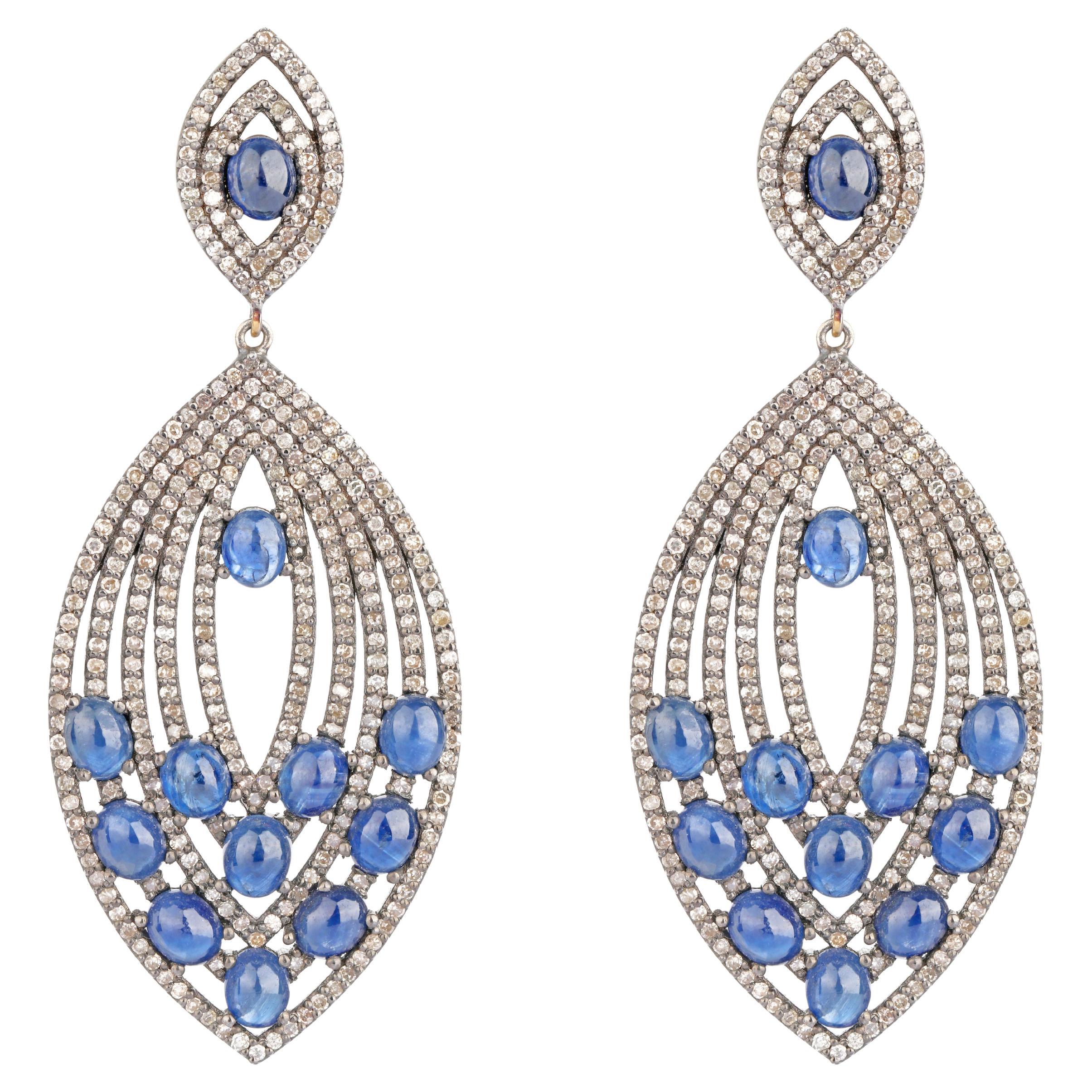 19.27 Carats Sapphire and Diamond Dangle Earrings For Sale