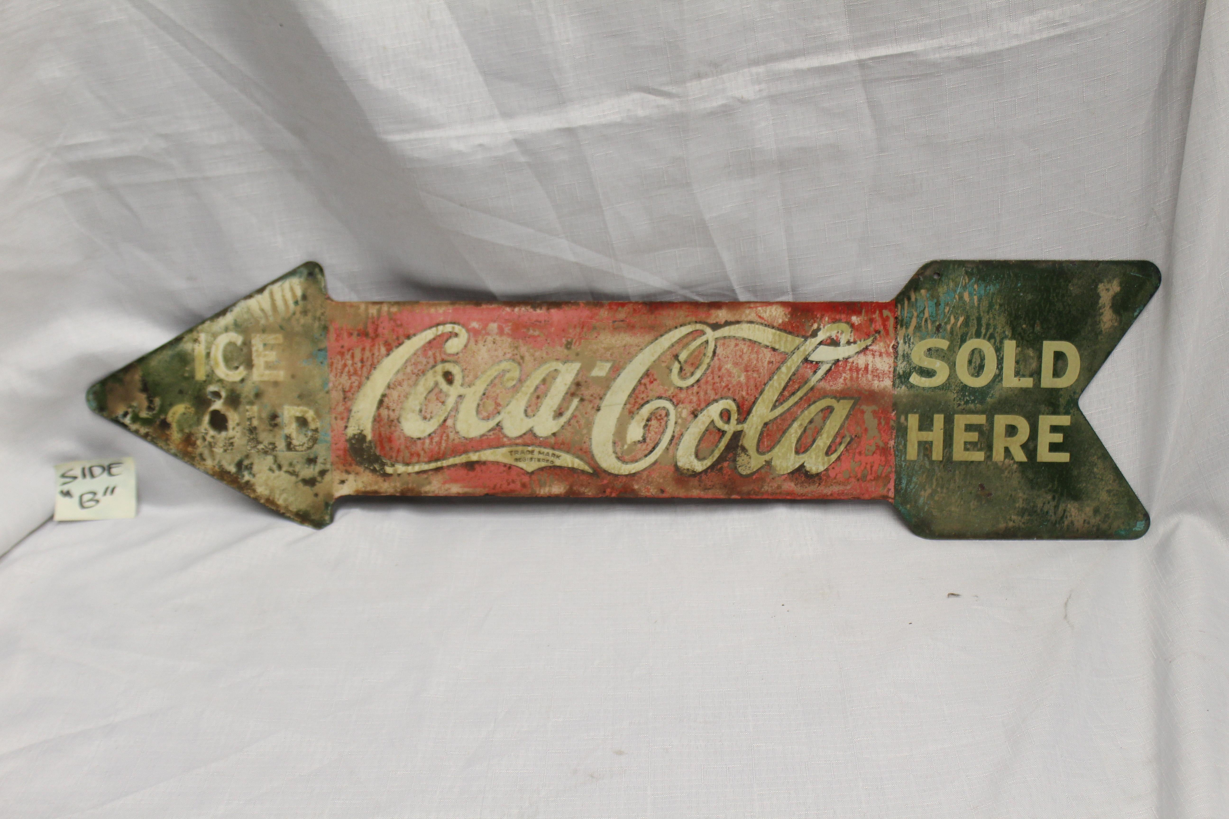 1927 Coca-Cola Arrow Tin Double-Sided Sign For Sale 2