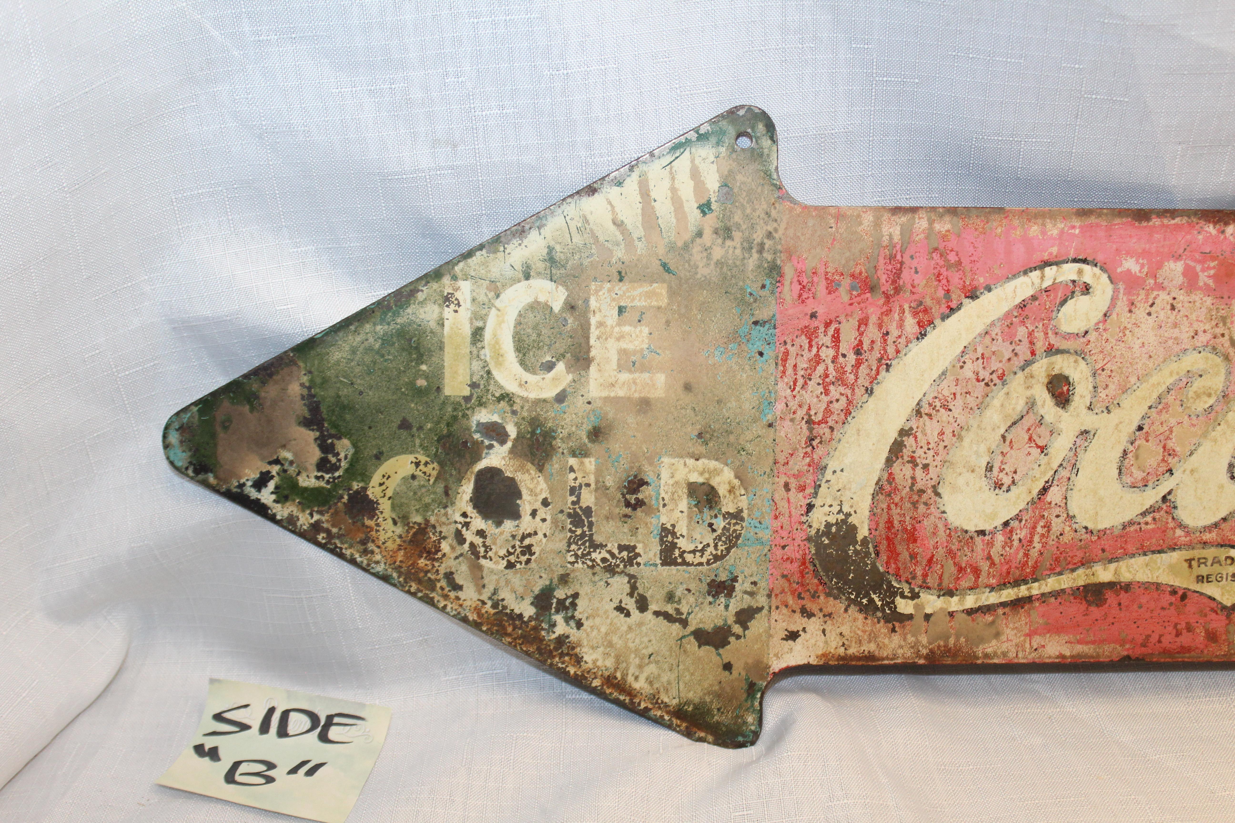 1927 Coca-Cola Arrow Tin Double-Sided Sign For Sale 3