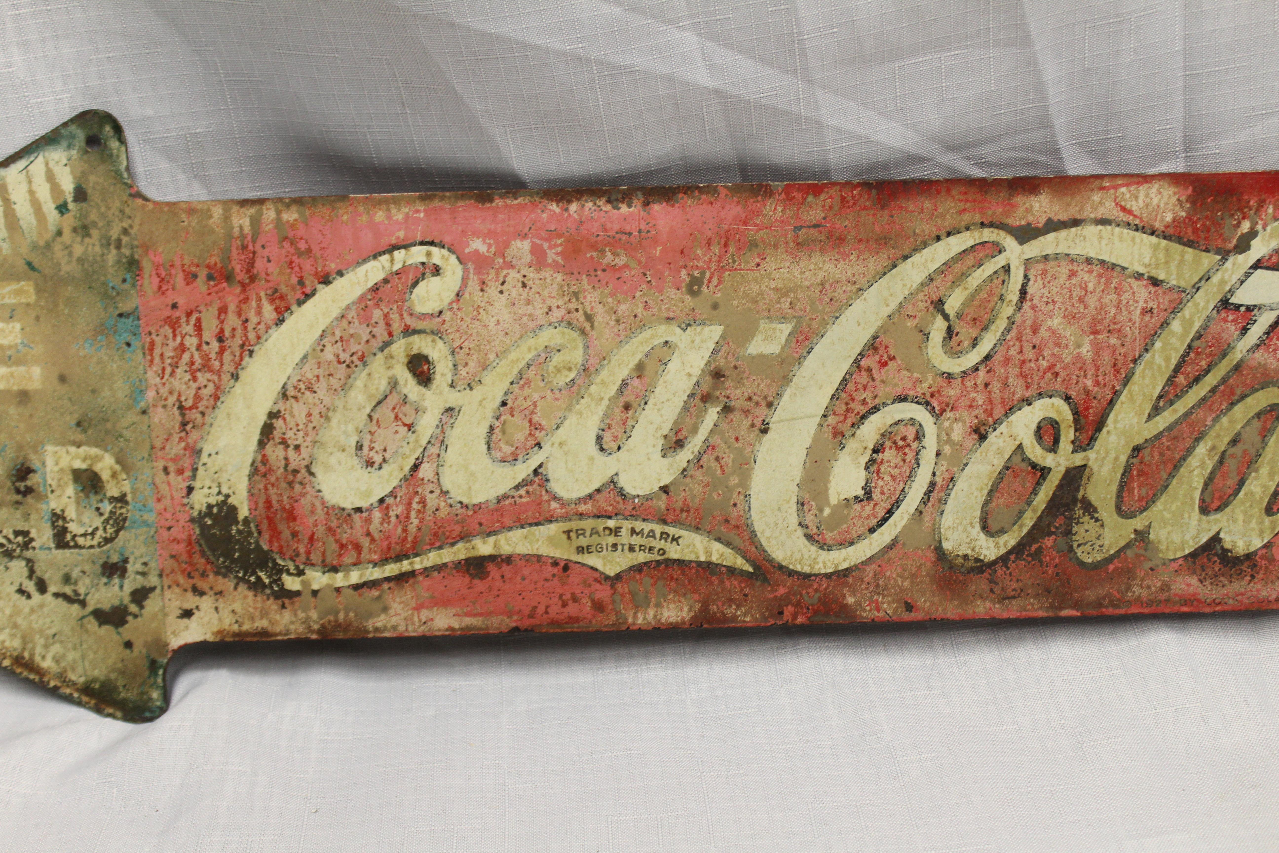 1927 Coca-Cola Arrow Tin Double-Sided Sign For Sale 4