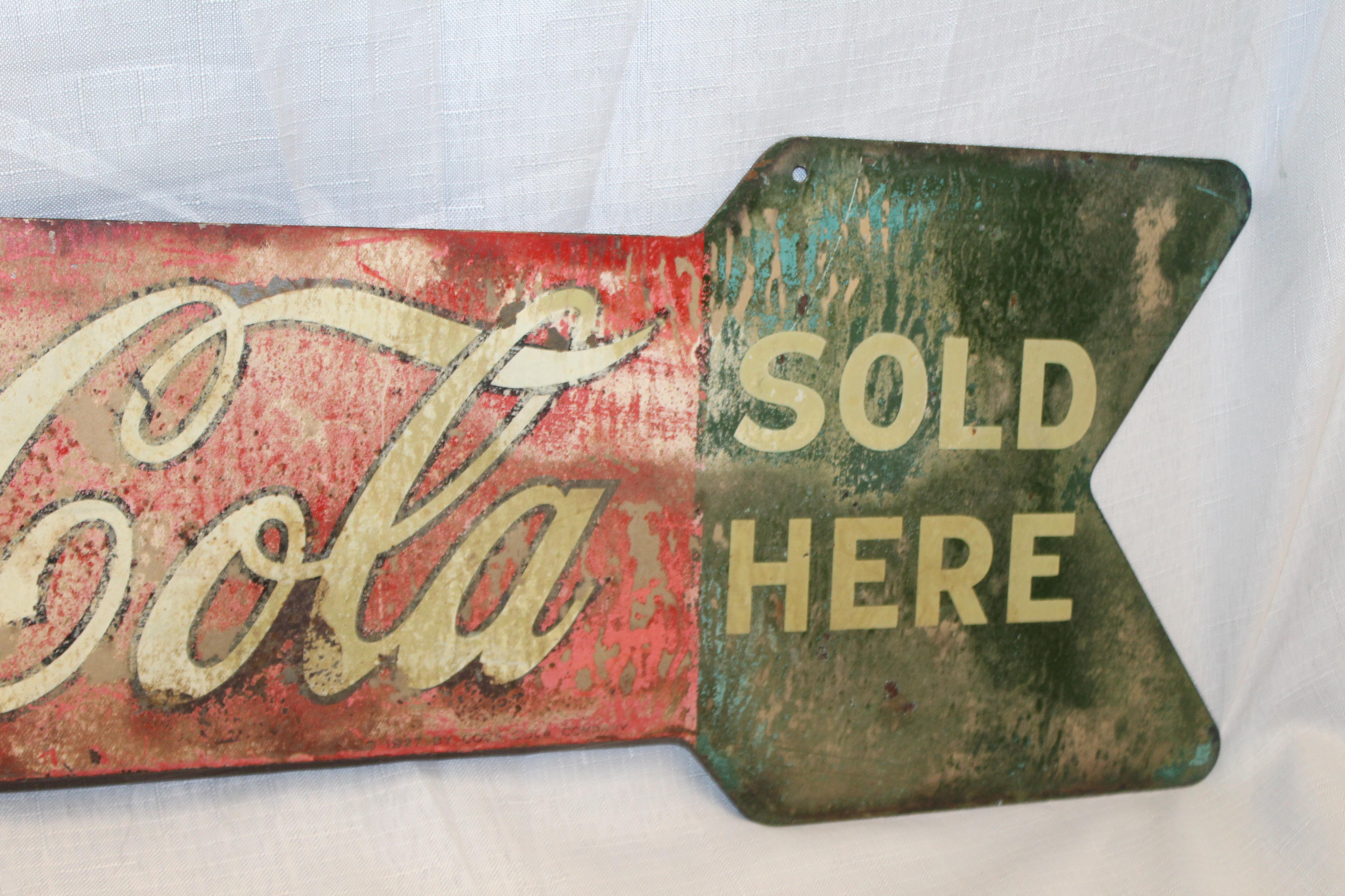 1927 Coca-Cola Arrow Tin Double-Sided Sign For Sale 5