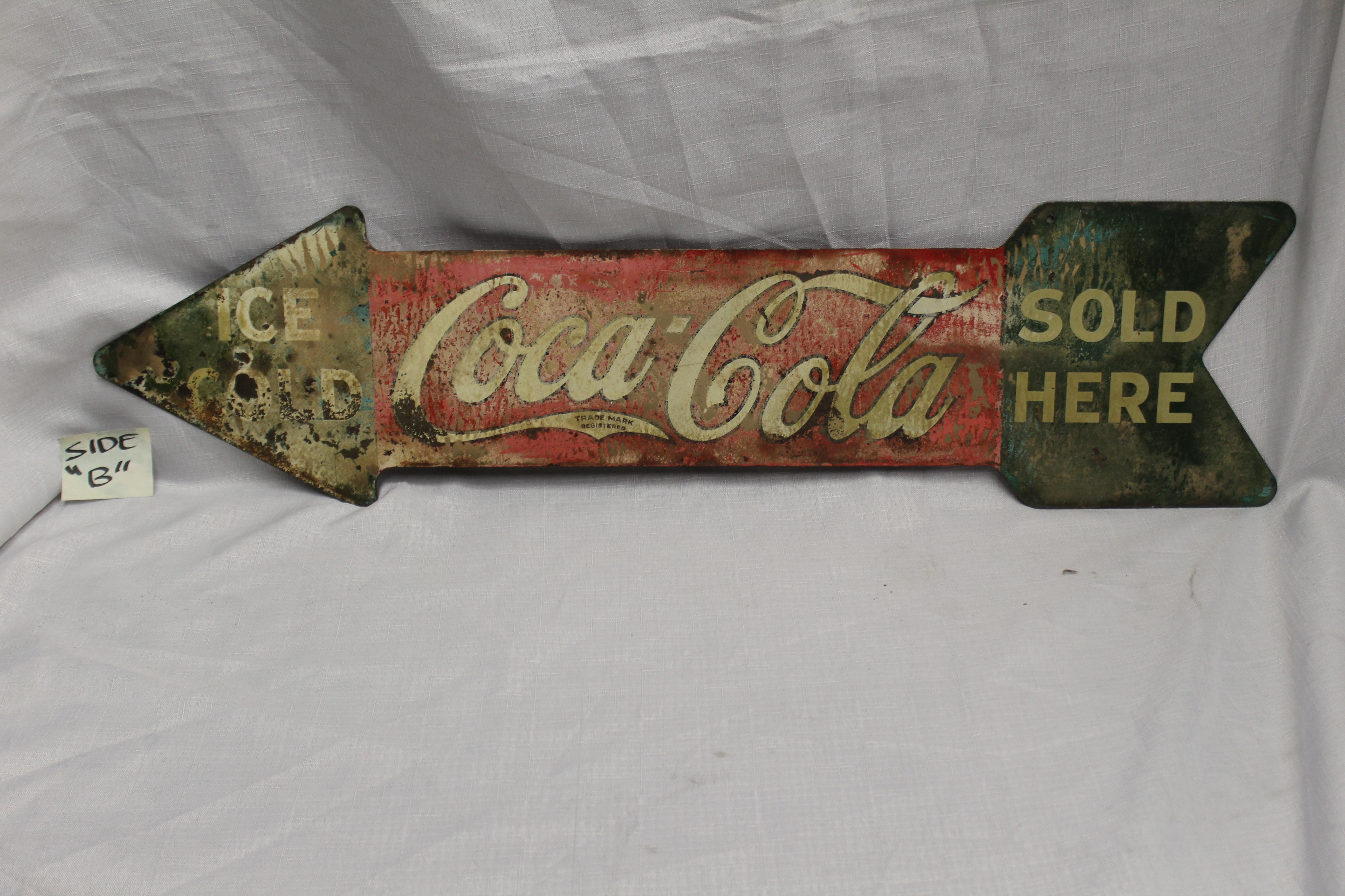 1927 Coca-Cola Arrow Tin Double-Sided Sign For Sale 7