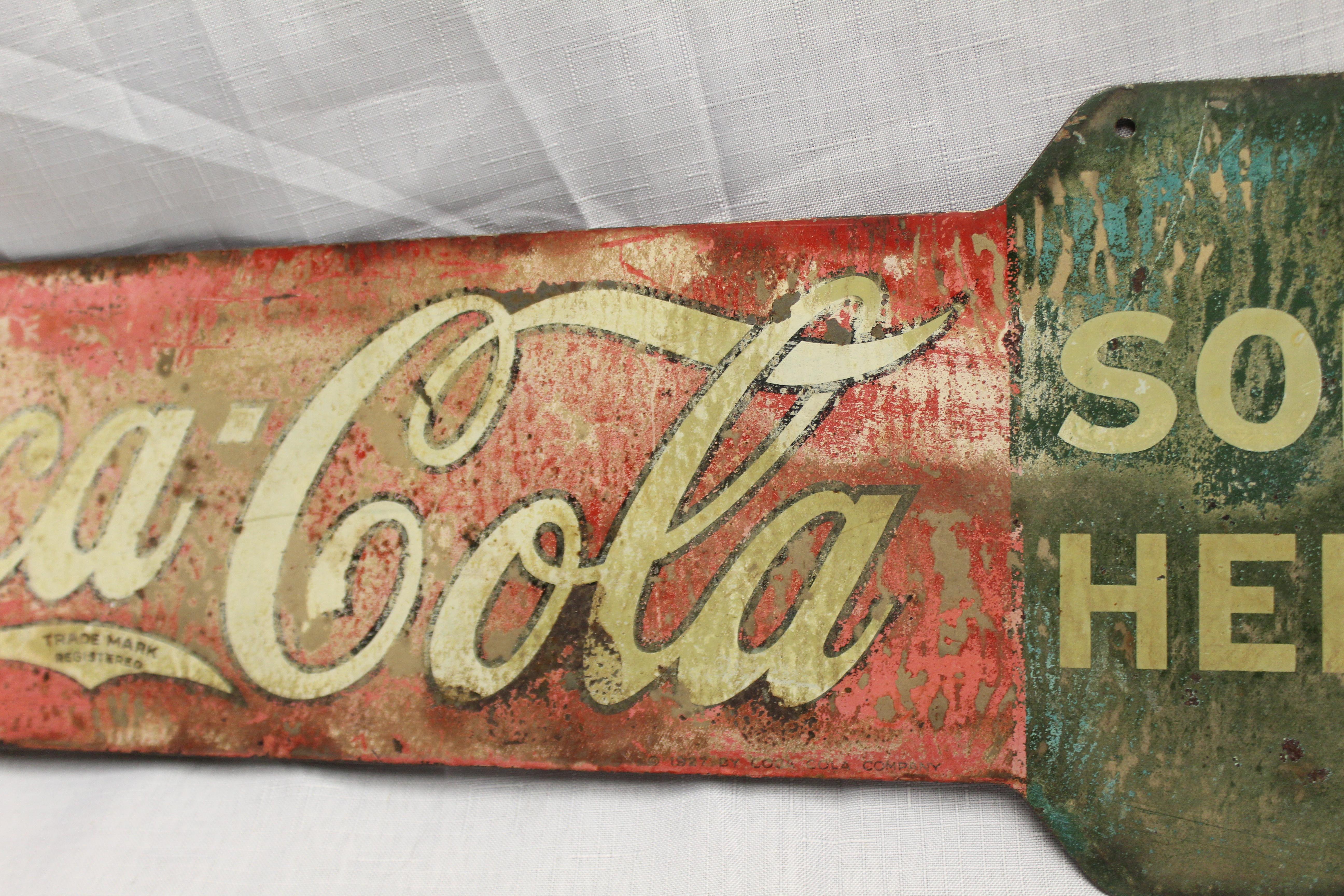 1927 Coca-Cola Arrow Tin Double-Sided Sign For Sale 8