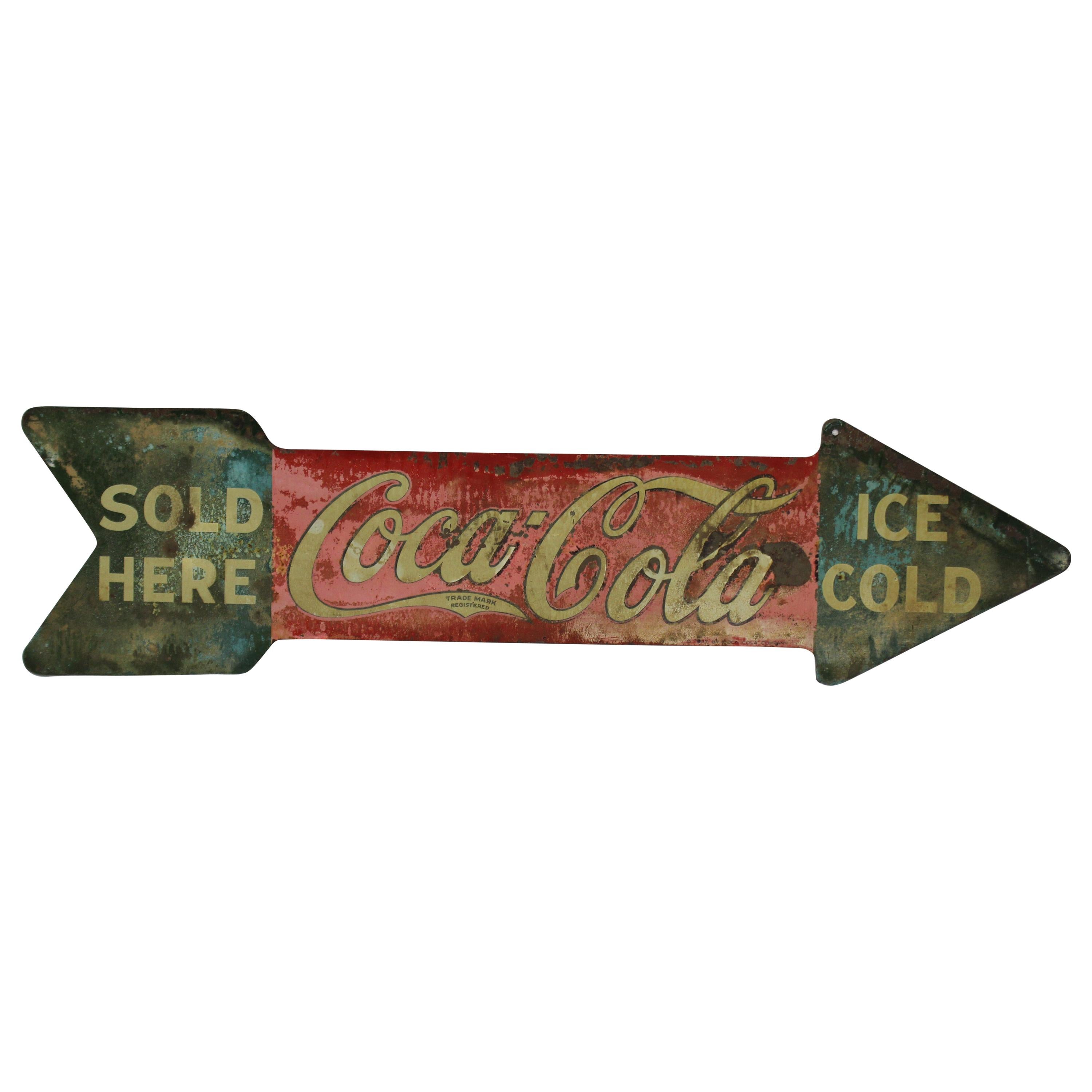 1927 Coca-Cola Arrow Tin Double-Sided Sign For Sale