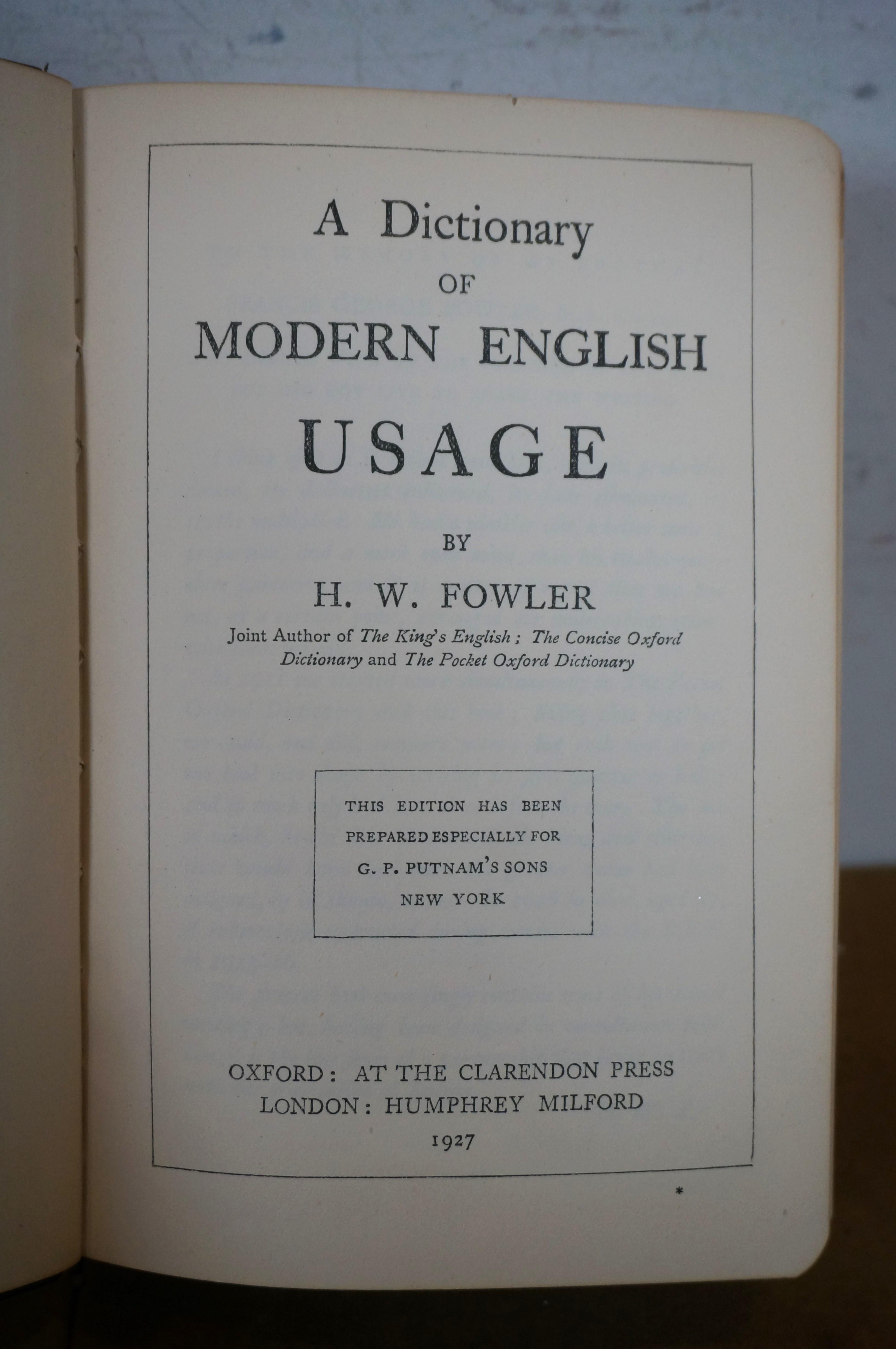 1927 Dictionary of Modern English Usage H.W. Fowler  Oxford Antique Leather Book For Sale 3