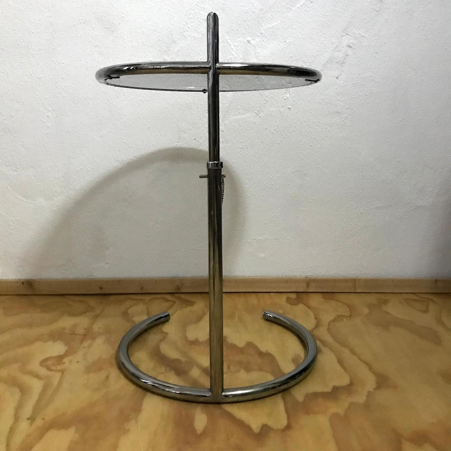 Smoked Glass 1927, Eileen Gray, Adjustable Side Table E1027 with Unique Grey Smoke Glass  For Sale
