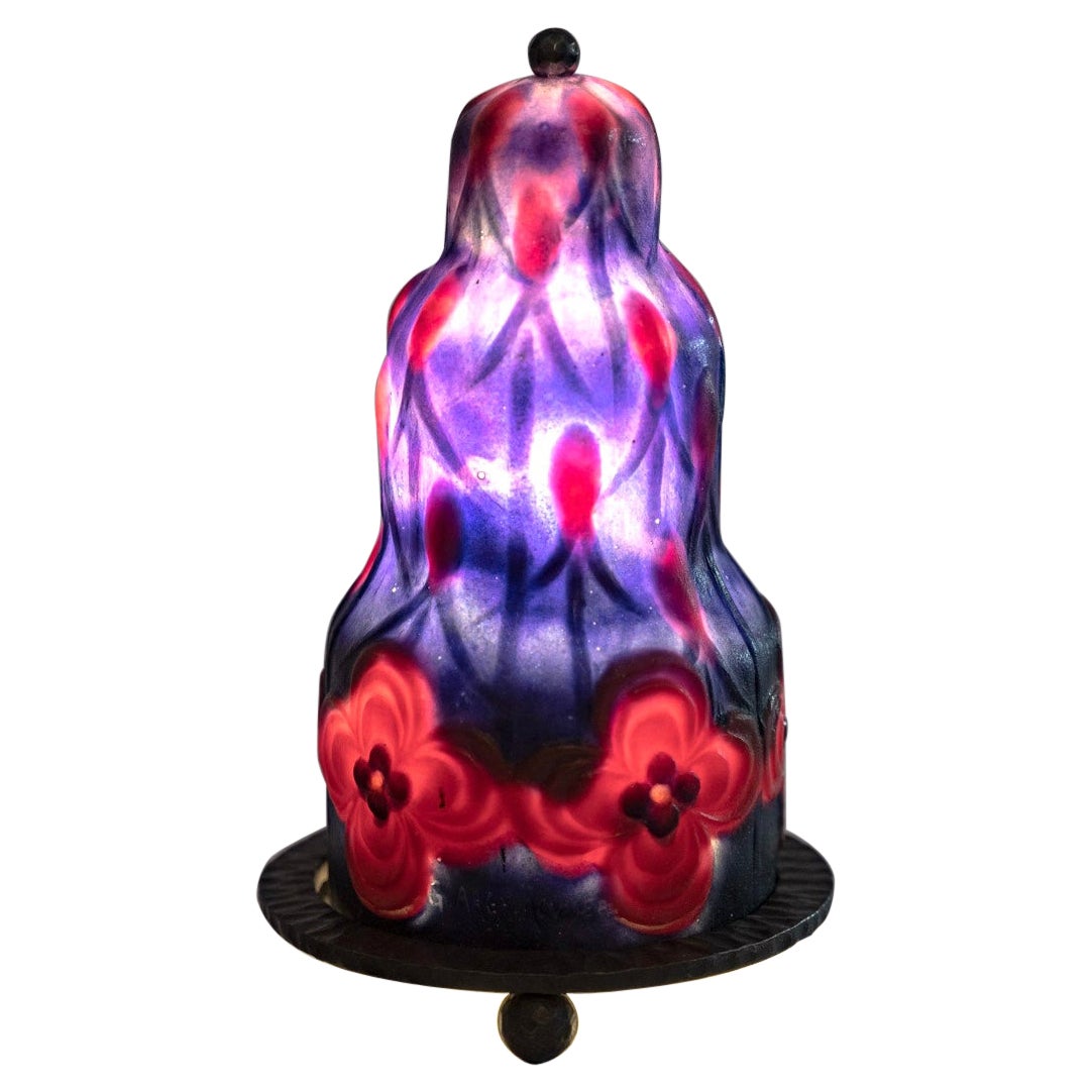 1927 Gabriel Argy Rousseau, Nightlamp Fleurs Et Bourgeons Pate De Verre Glass