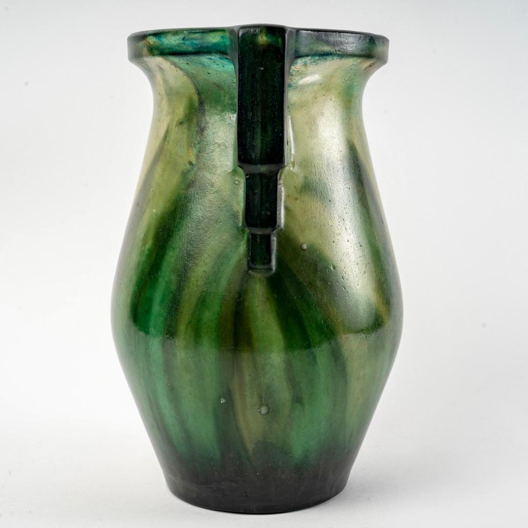 Molded 1927 Gabriel Argy Rousseau, Vase Anses Geometriques Pate De Verre Glass For Sale
