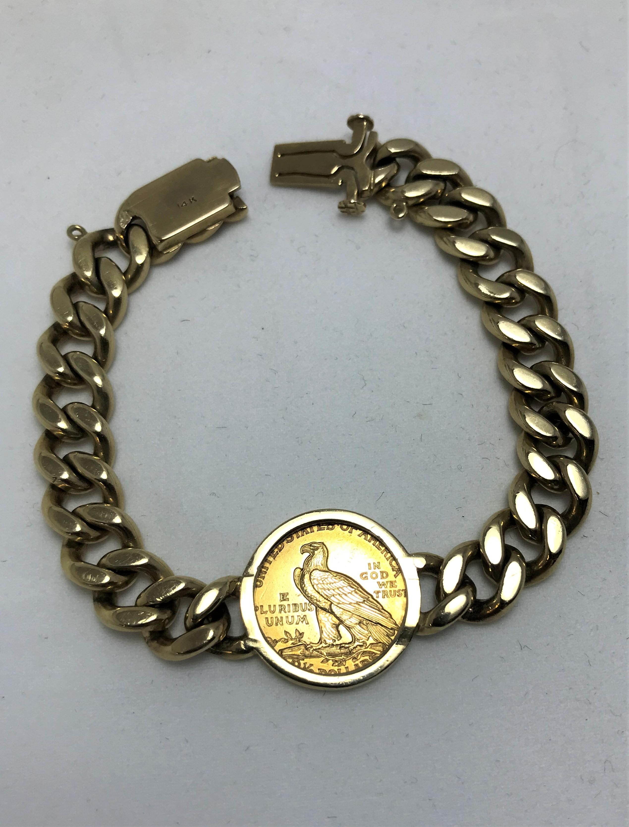 1927 Indian Head Quarter Eagle Coin on Curb Link Chain Bracelet can be worn either side up
Indian Head Quarter Eagle coin says 