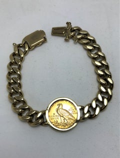1927 Indian Head Quarter Eagle Coin 14 Karat A Link Bracelet