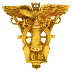 1927 J.E Caldwell & Co. Art Deco 14 Karat Gold Naval Academy Class Eagle Brooch