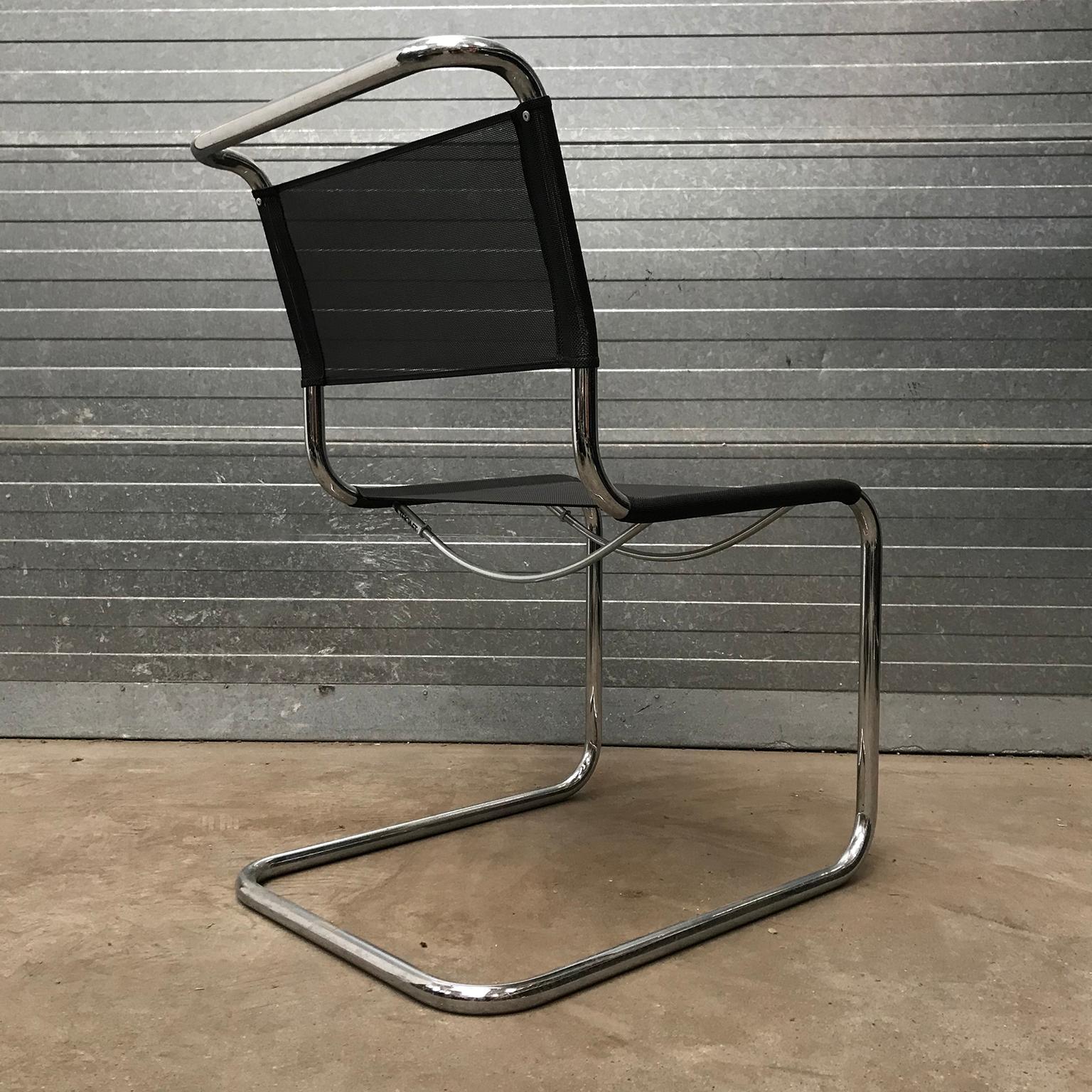 1927,  Mart Stam for Thonet, S33 Chair, in Black Netweave Version In Good Condition In Amsterdam IJMuiden, NL