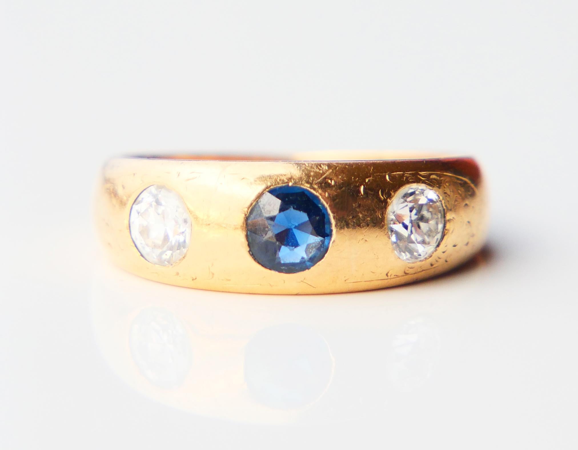 1927 Men Lord Ring 0.5 ct Sapphire 0.6 ctw Diamonds solid 18K Gold Ø US 6.5/ 6g For Sale 5