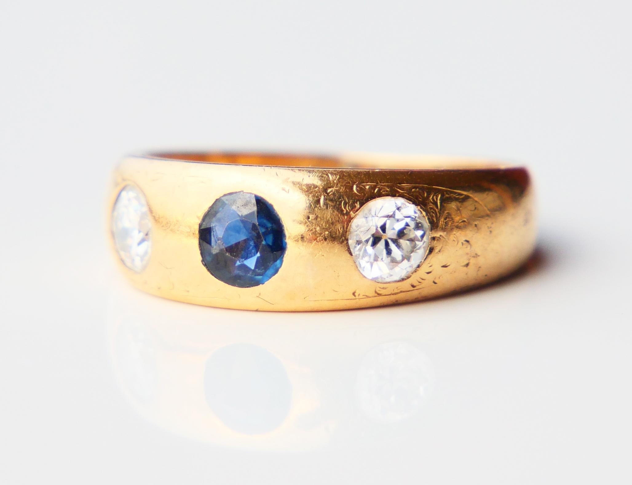 1927 Men Lord Ring 0.5 ct Sapphire 0.6 ctw Diamonds solid 18K Gold Ø US 6.5/ 6g For Sale 6
