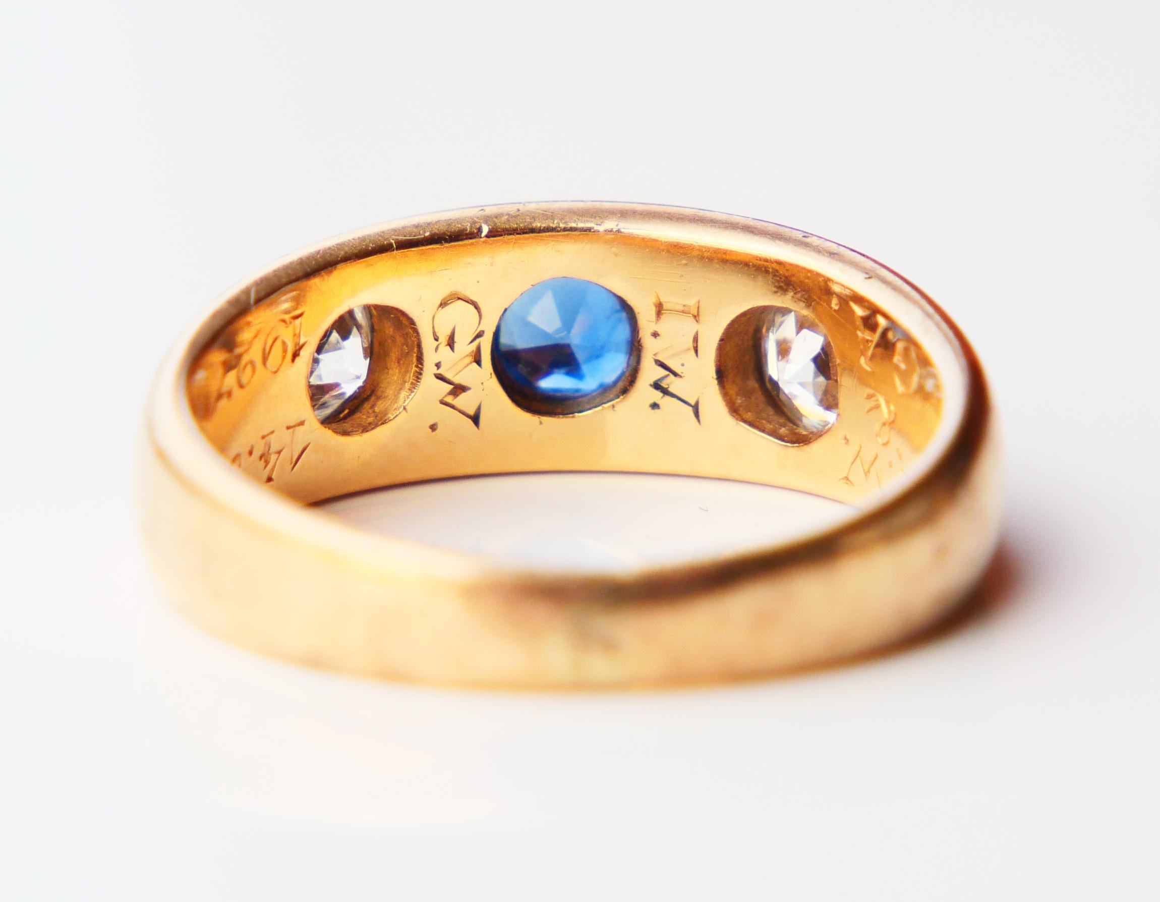 1927 Men Lord Ring 0.5 ct Sapphire 0.6 ctw Diamonds solid 18K Gold Ø US 6.5/ 6g For Sale 7