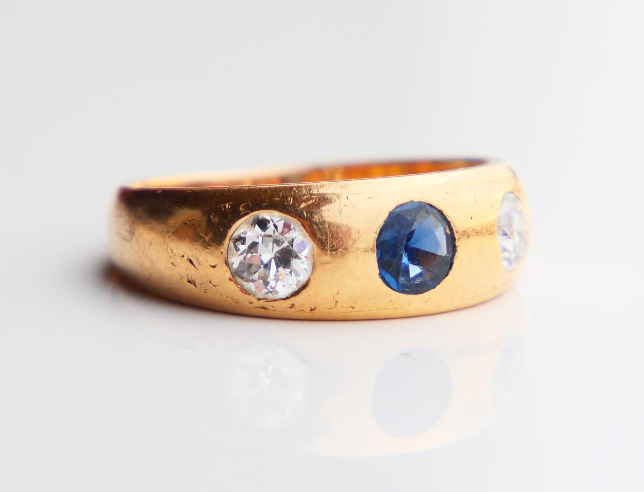 1927 Men Lord Ring 0.5 ct Sapphire 0.6 ctw Diamonds solid 18K Gold Ø US 6.5/ 6g For Sale 9