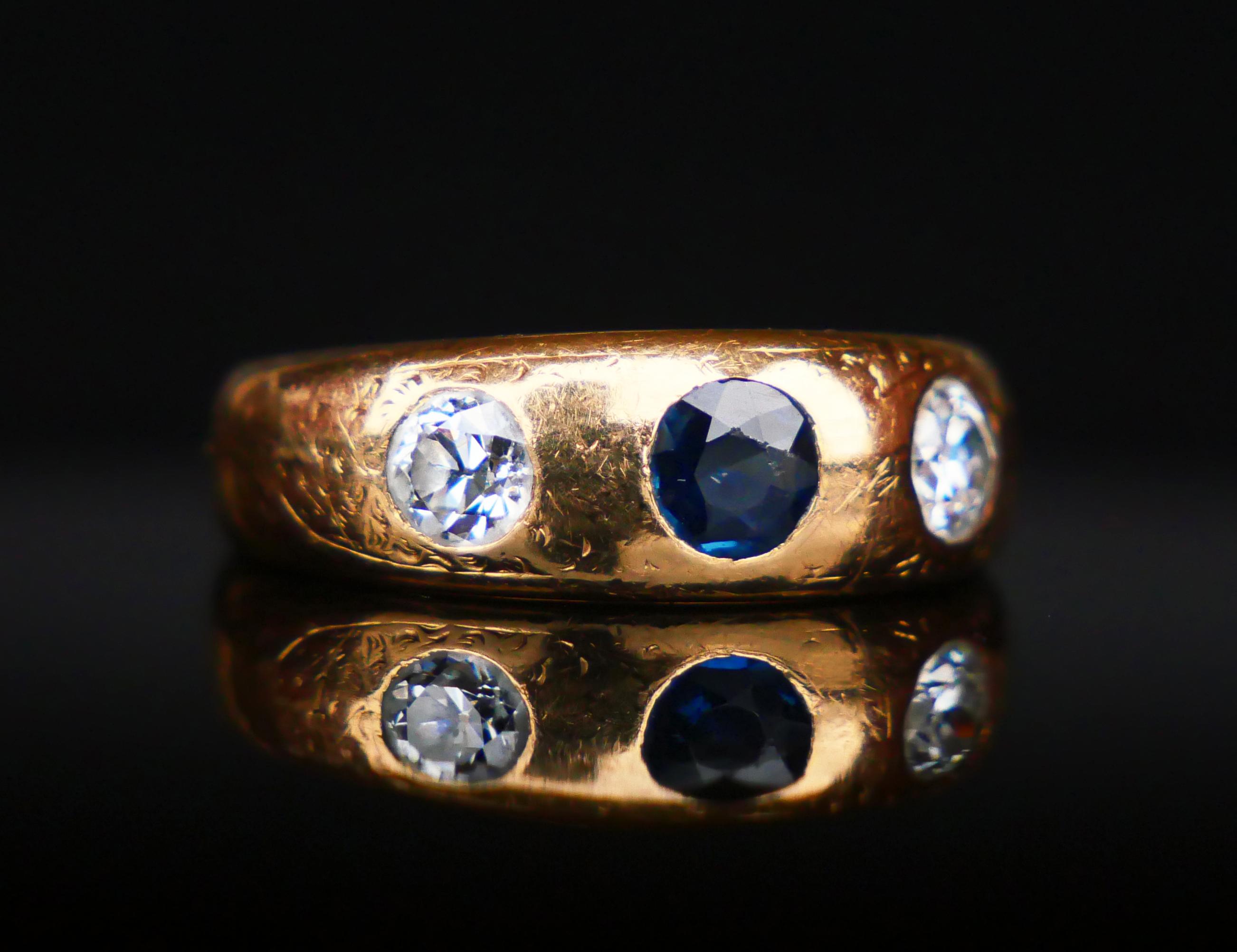Art Deco 1927 Men Lord Ring 0.5 ct Sapphire 0.6 ctw Diamonds solid 18K Gold Ø US 6.5/ 6g For Sale