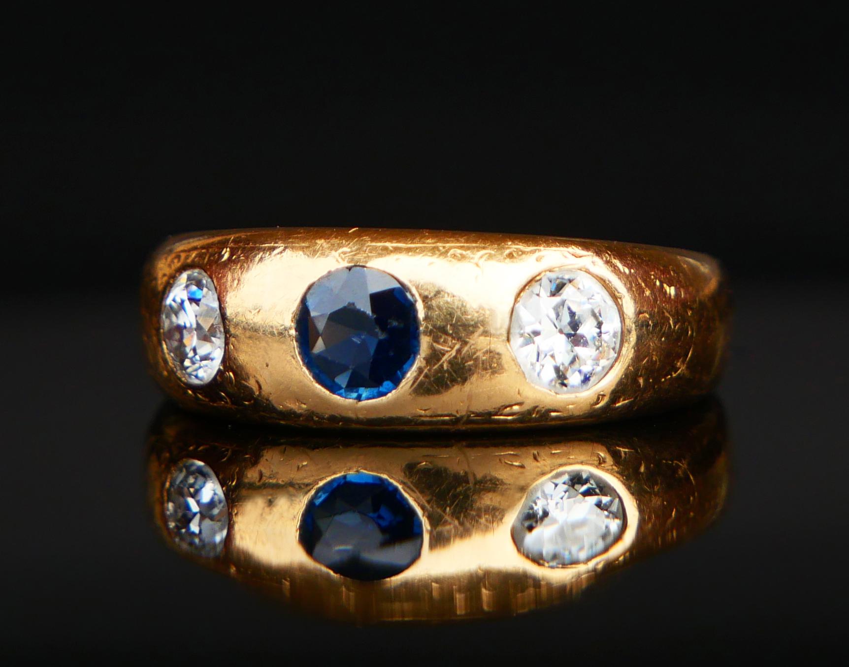 Women's 1927 Men Lord Ring 0.5 ct Sapphire 0.6 ctw Diamonds solid 18K Gold Ø US 6.5/ 6g For Sale