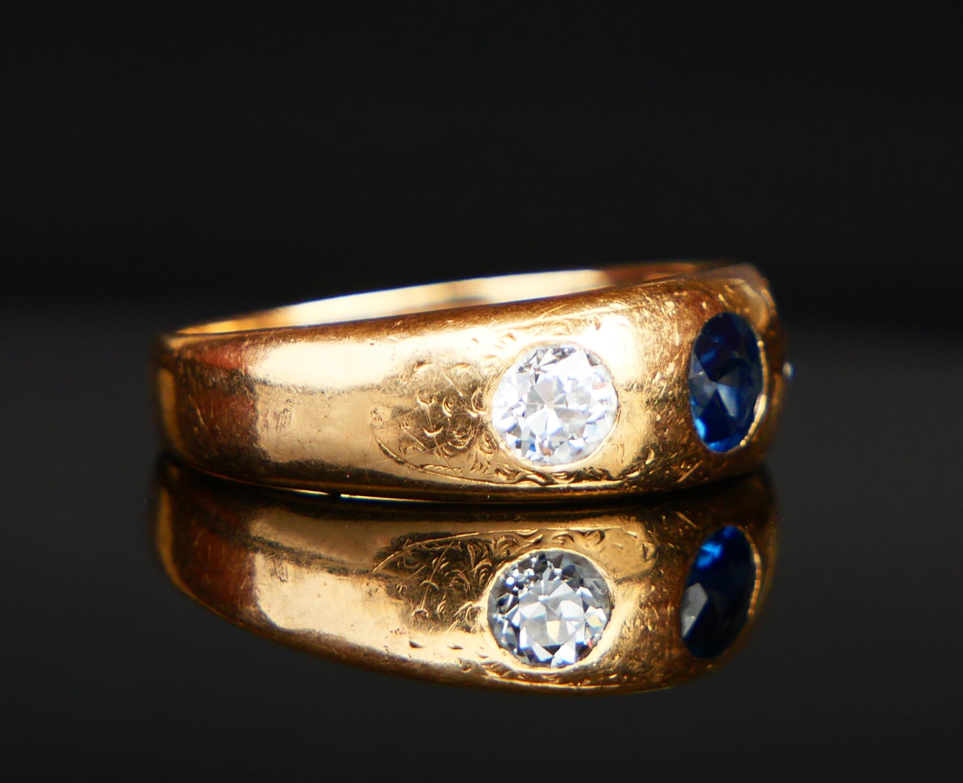 1927 Men Lord Ring 0.5 ct Sapphire 0.6 ctw Diamonds solid 18K Gold Ø US 6.5/ 6g For Sale 1