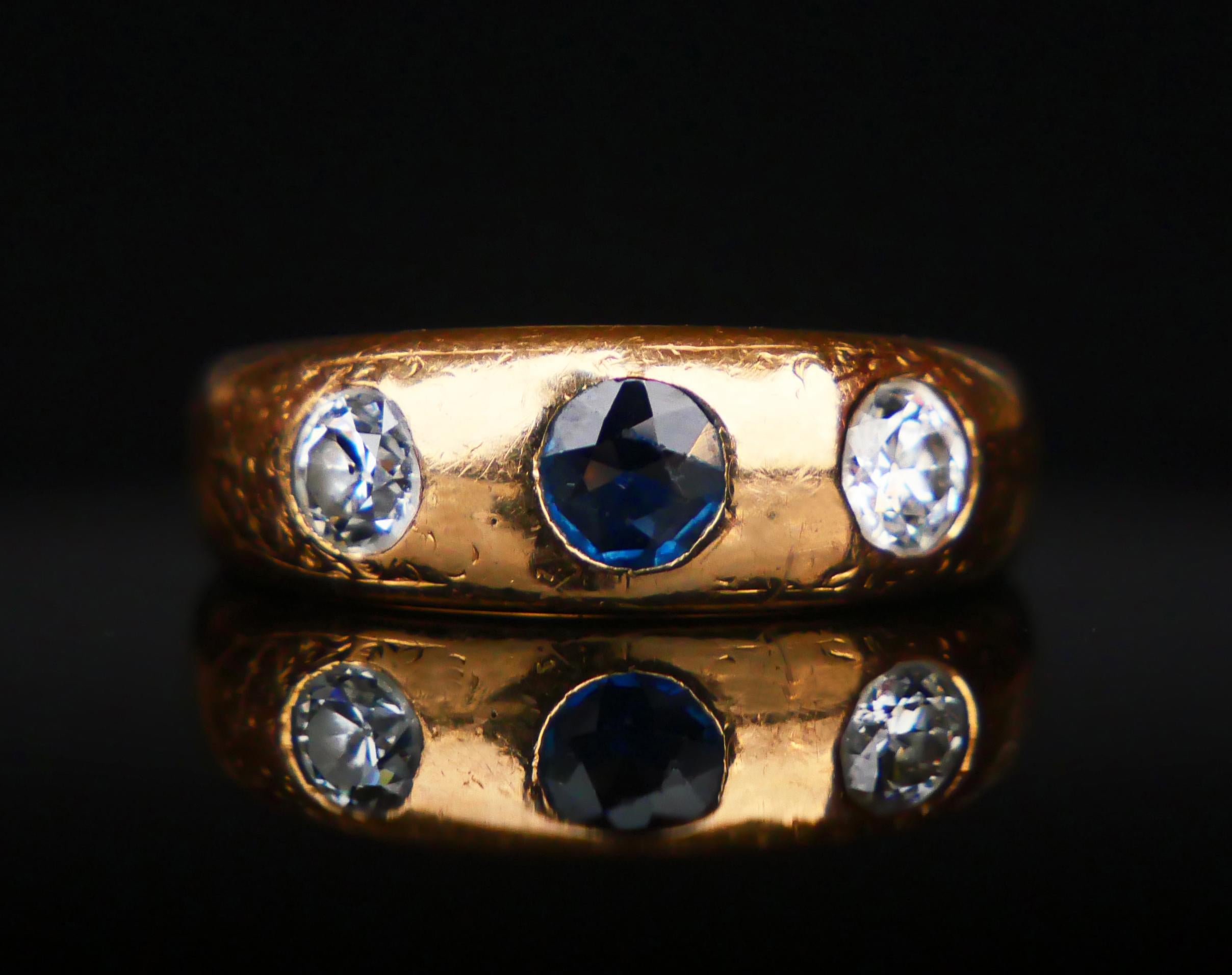 1927 Men Lord Ring 0.5 ct Sapphire 0.6 ctw Diamonds solid 18K Gold Ø US 6.5/ 6g For Sale 2