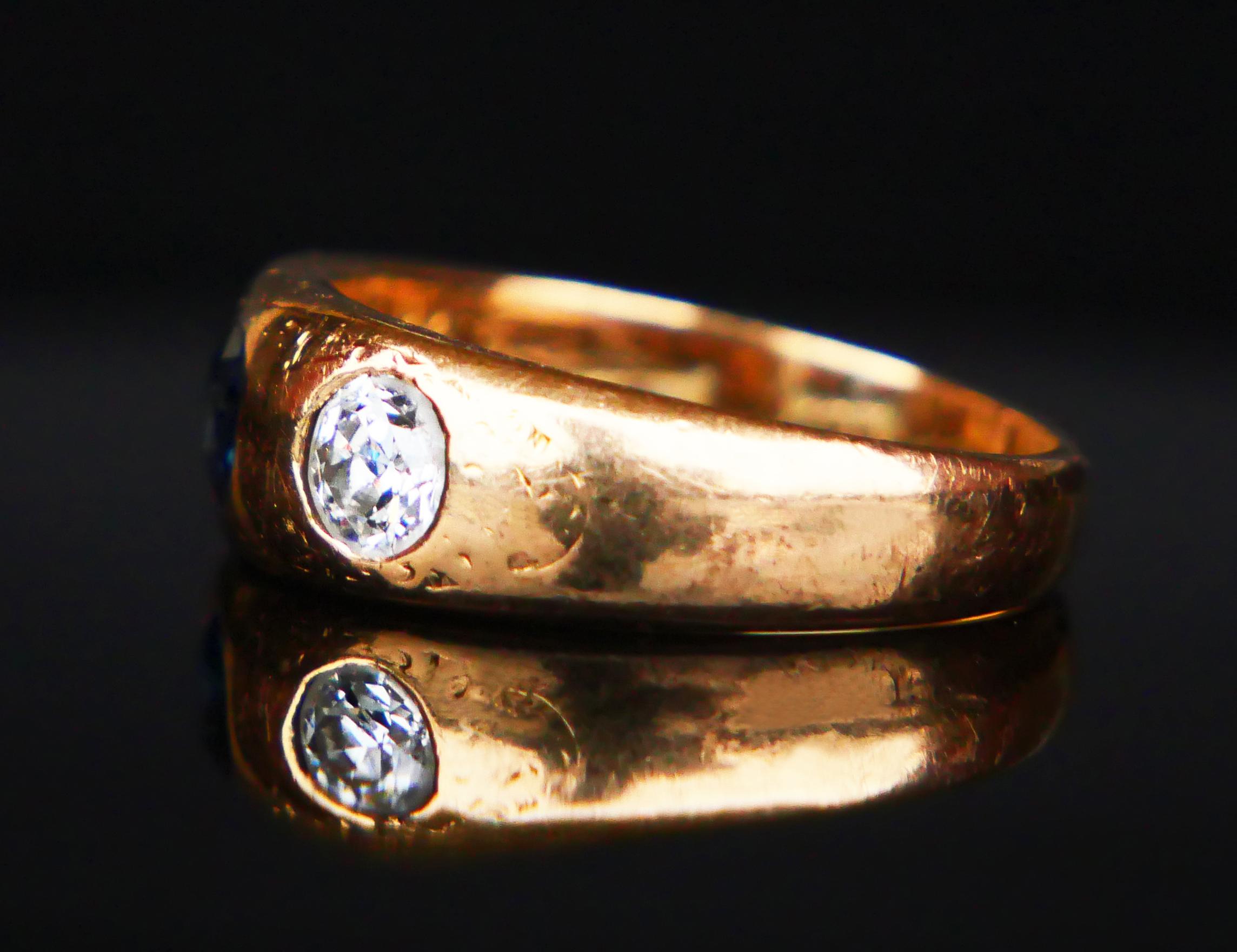 1927 Men Lord Ring 0.5 ct Sapphire 0.6 ctw Diamonds solid 18K Gold Ø US 6.5/ 6g For Sale 4