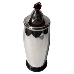 Antique 1927 Meriden International Silver Cocktail Shaker Amber Ball Top Art Deco