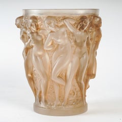 1927 Original René Lalique Bacchantes Vase in Frosted Glass Sepia Patina