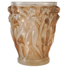 1927 Original René Lalique Bacchantes Vase in Frosted Glass Sepia Patina