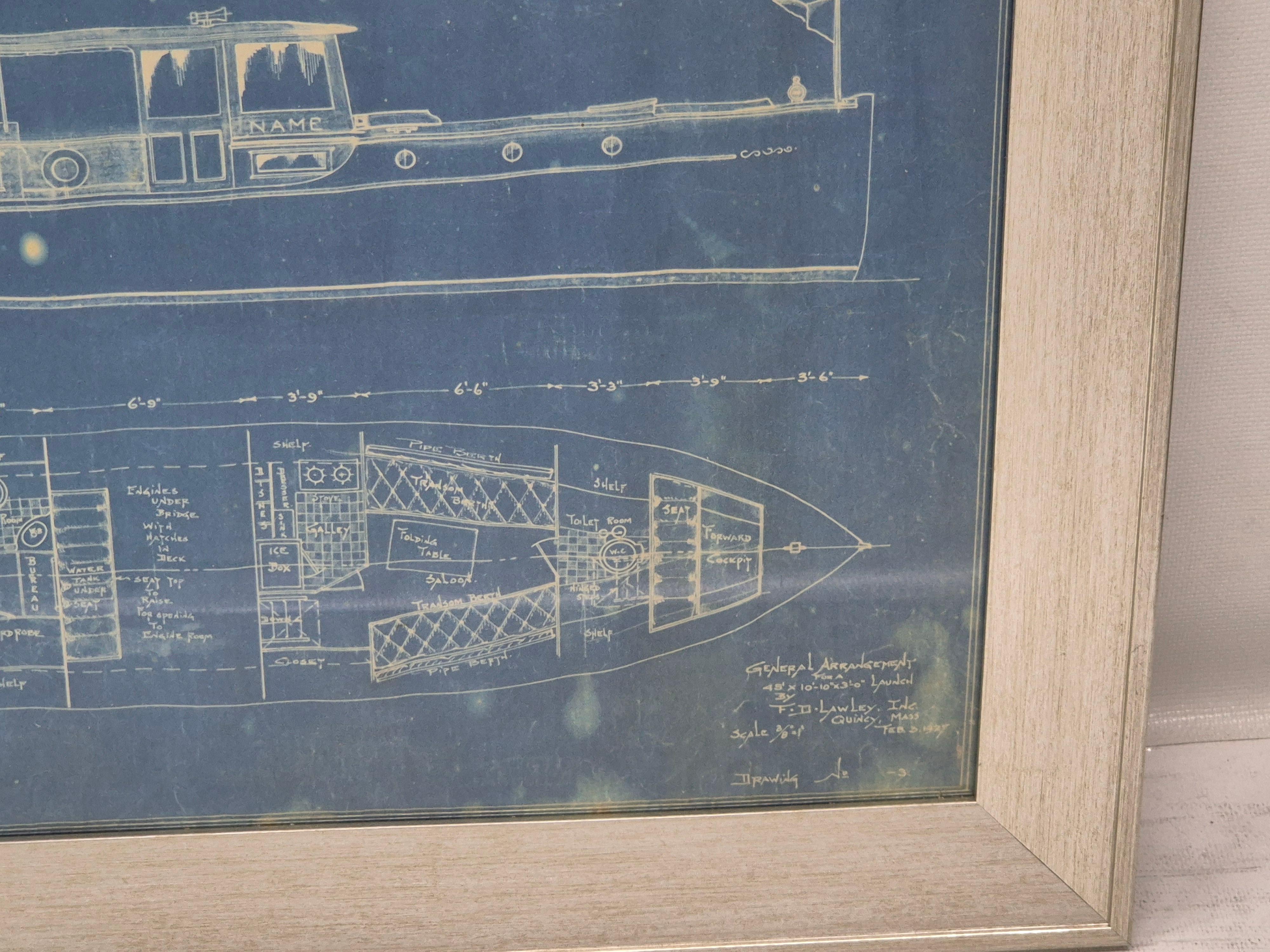 1927 Plano original del yate de F.D. Lawley de Quincy, Mass Papel en venta
