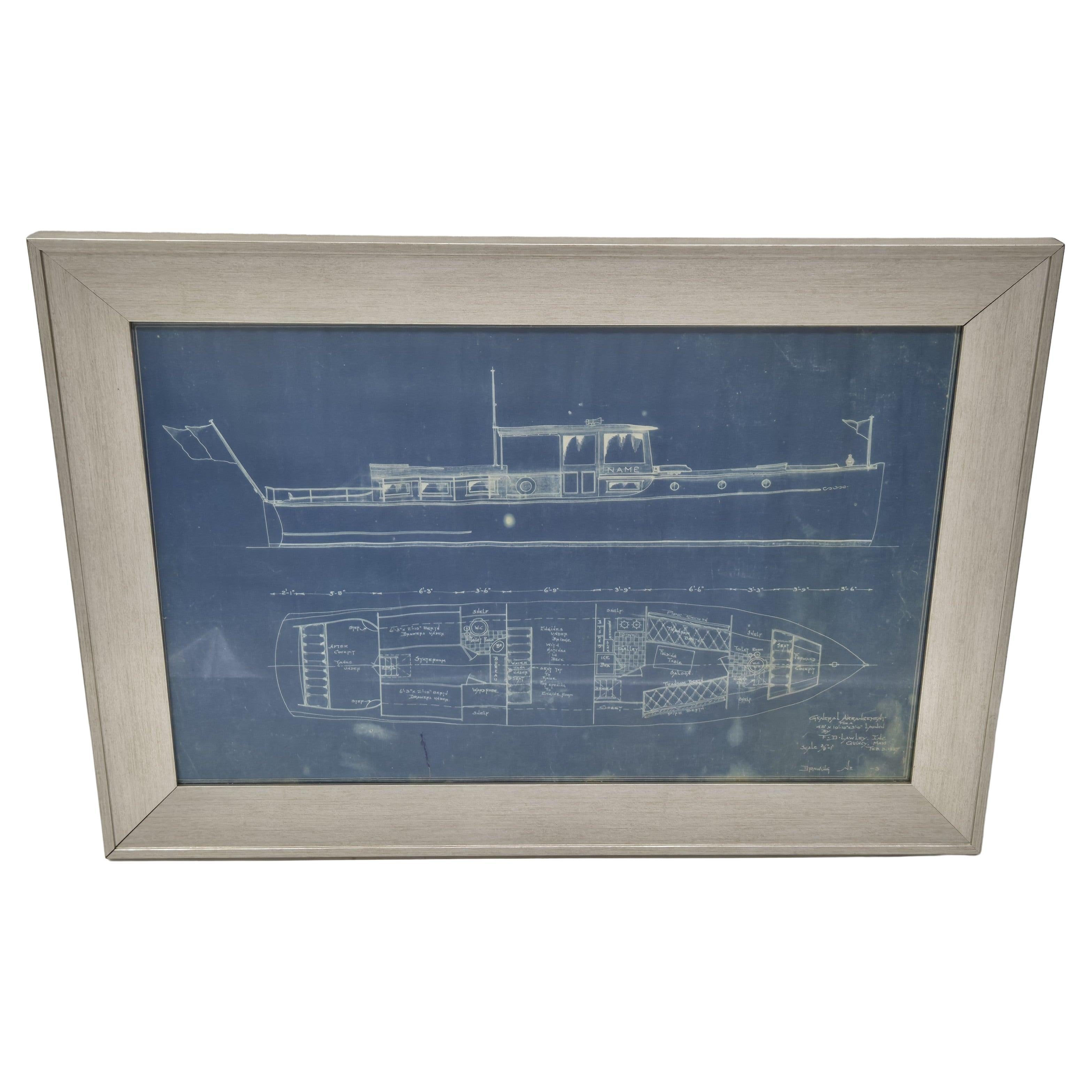 1927 Original Yacht Blueprint from F.D. Lawley of Quincy, Mass