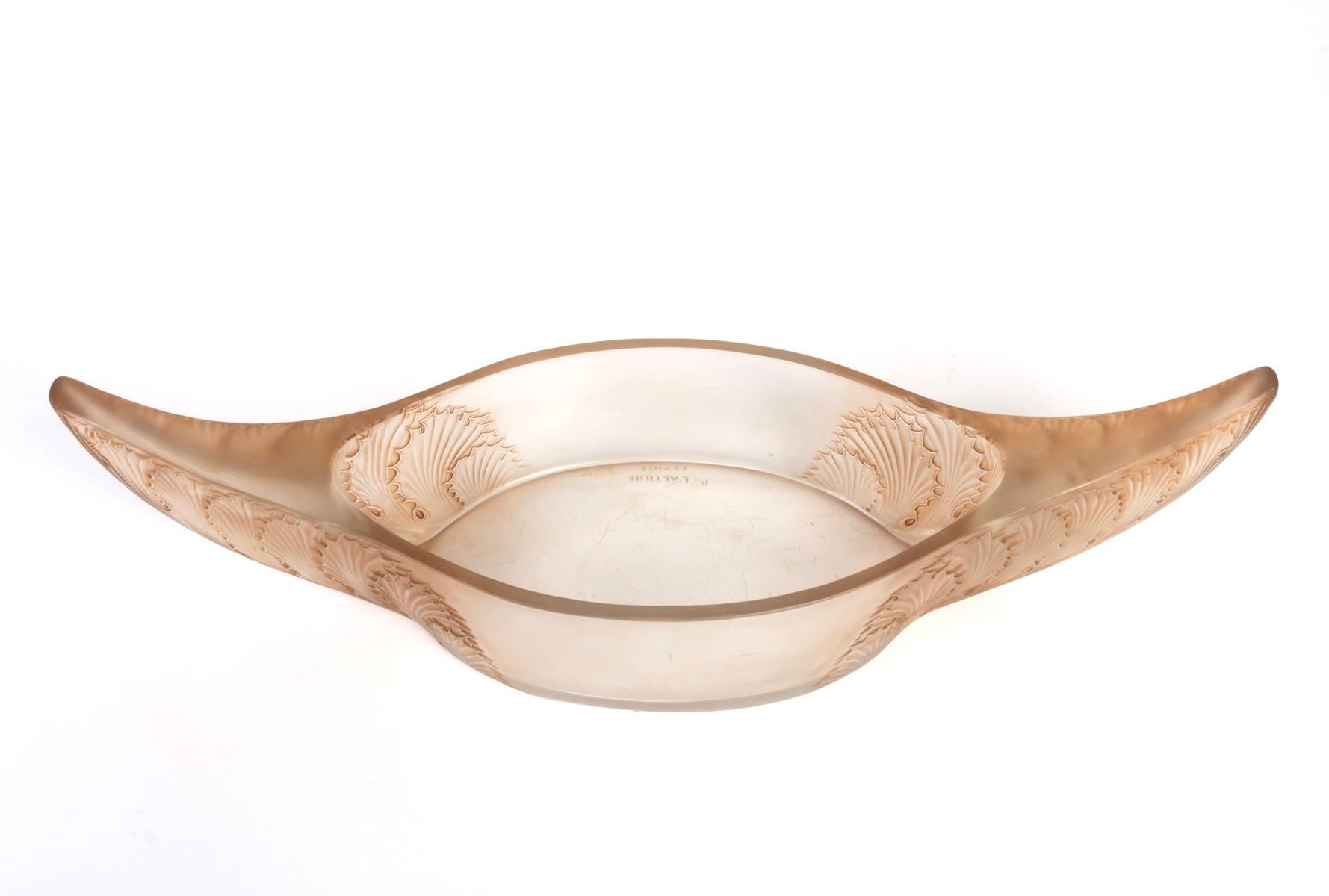 French 1927 René Lalique Acanthes Jardinière Bowl Frosted Glass with Sepia Patina