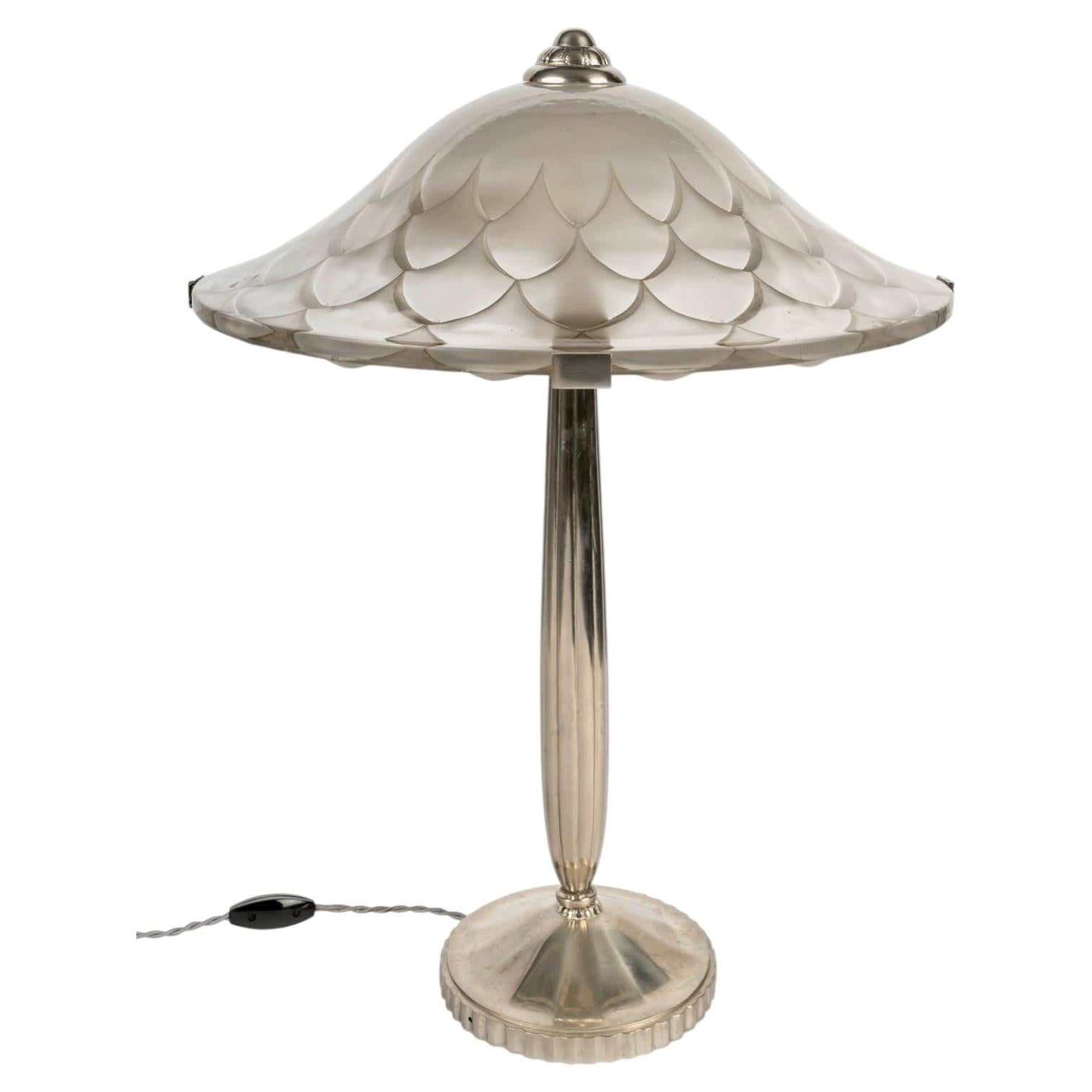 1927 René Lalique - Art Deco Lamp Verone Dahlias Glass & Nickeled Bonze