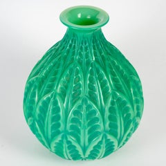 1927 Rene Lalique Art Deco Vase Malesherbes Jade Green Glass Green Patina