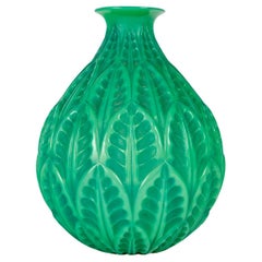 1927 Rene Lalique Art Deco Vase Malesherbes Jade Green Glass Green Patina